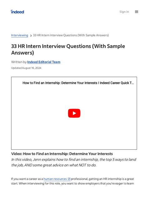 hr intern interview questions with sample answers pdf