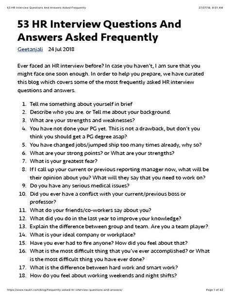 hr interview questions and answers for freshers pdf