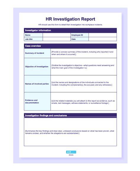 HR Investigation Report Template [Free PDF] Word (DOC) Apple (MAC
