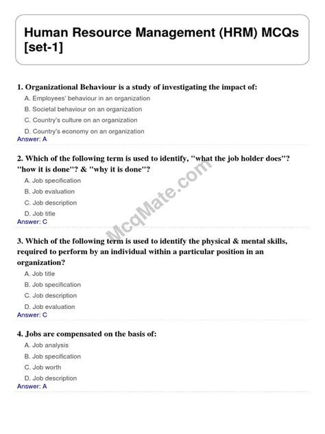 Subject Hrm Mcq Solved Pdf
