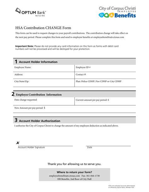 hsa contribution change form template