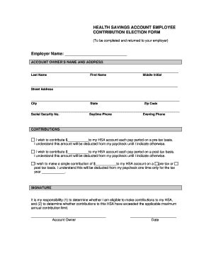 hsa contribution election form template