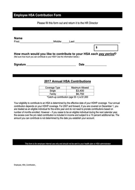 hsa employee contribution form template