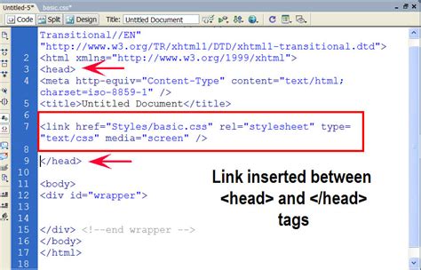 Screenshot of HTML Code with the External Style Sheet in
