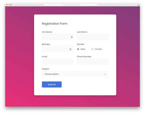 html registration form template bootstrap