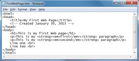 html web page design code examples notepad