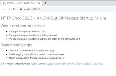 Http Error 502.5 - Ancm Out-Of-Process Startup Failure Aspnet Core