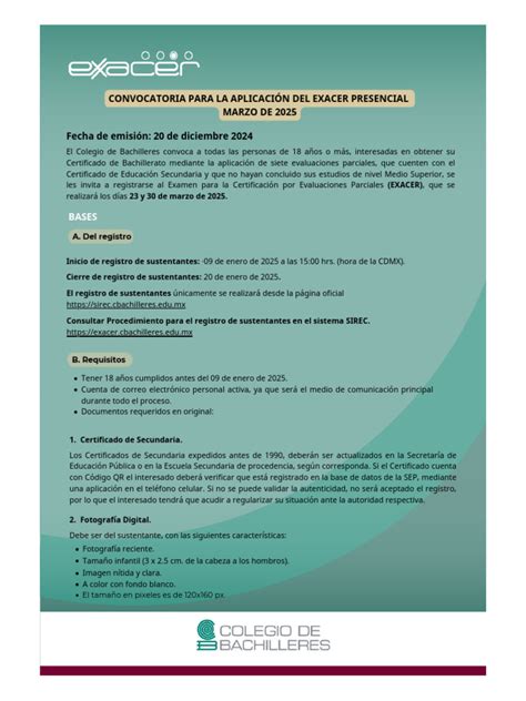 🥇Exacer Segunda convocatoria 2021 Colegio de Bachilleres