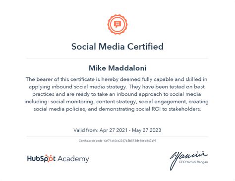 Social Media Certification HubSpot Academy