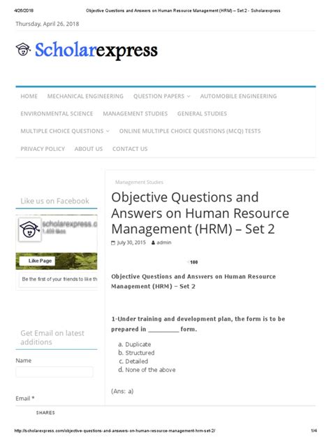 Human Resource Management Objective Type Questions And Answers Pdf