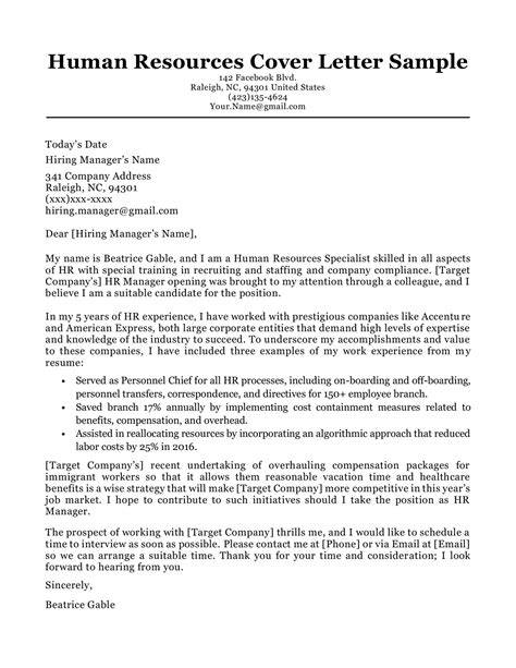 Example Of Cover Letter For Job Application For Human Resources Manager