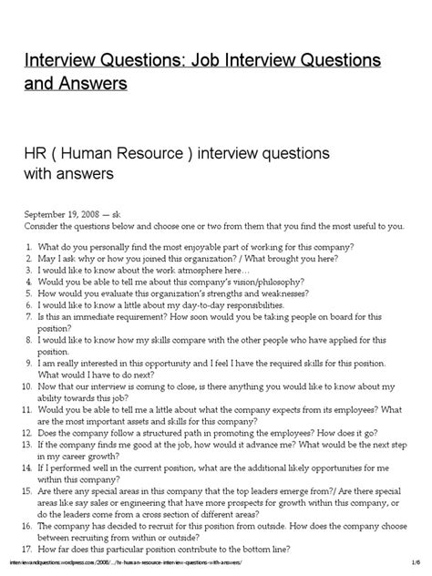 human resources intern interview questions and answers