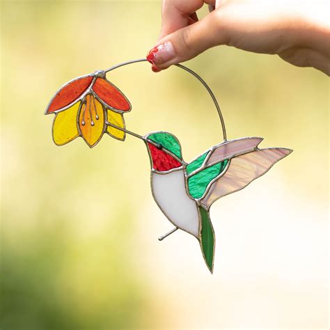 hummingbird with flower stained glass pattern