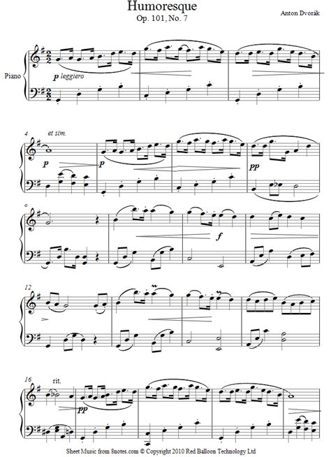humoresque dvorak piano sheet music