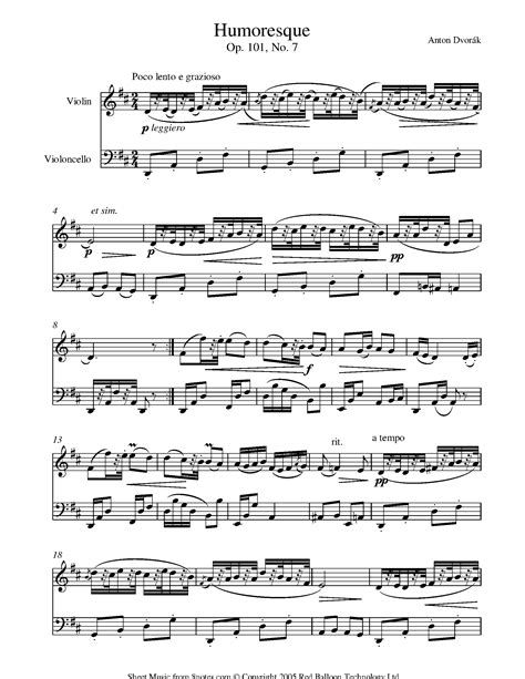 humoresque dvorak violin sheet music