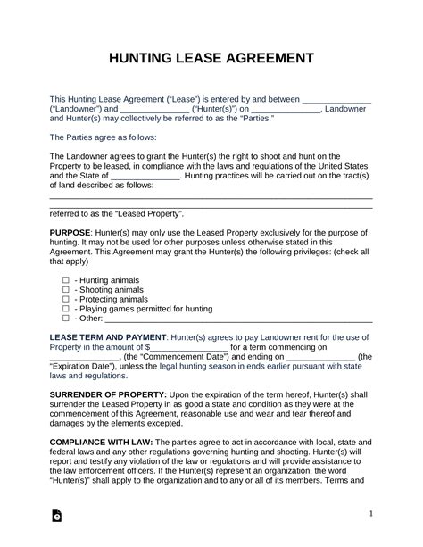 free hunting lease agreement pdf word eforms hunting lease agreement