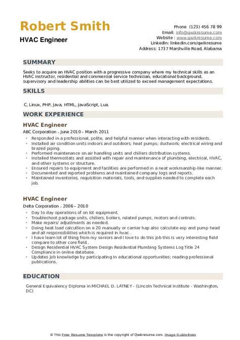 Hvac Engineer Cv Format