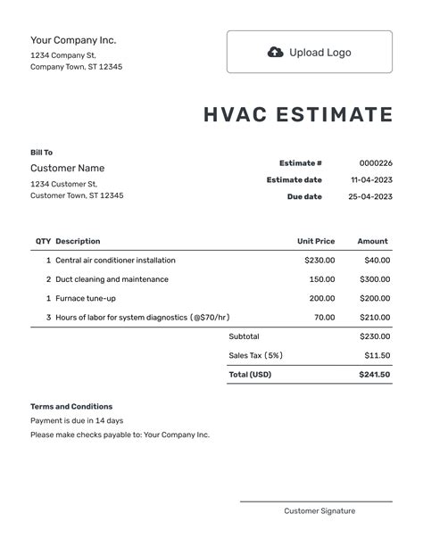 Hvac Estimate Example