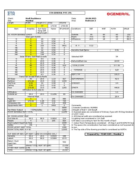 hvac heat load calculation example pdf