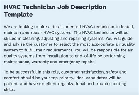 Hvac Technician Description