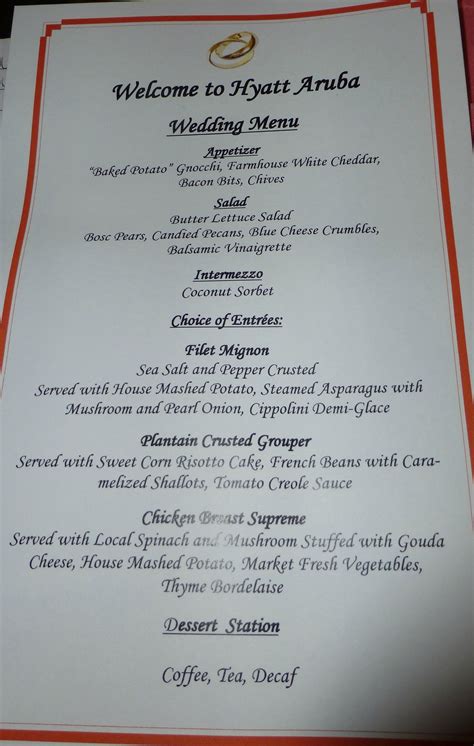 hyatt aruba restaurant menus