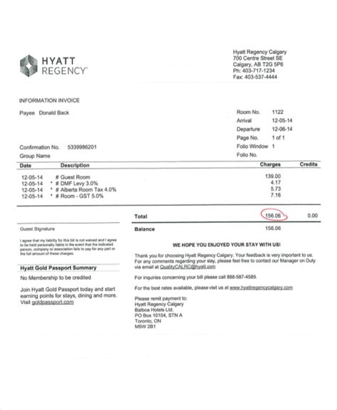 hyatt hotel bill request