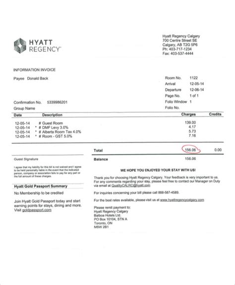 hyatt.com hotel bill