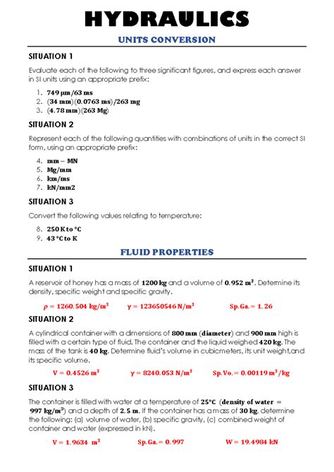 Hydraulics Calculations Sample Problems With Solutions