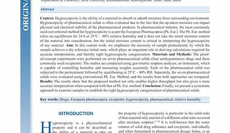 Hygroscopicity Categorization Of Pharmaceutical Solids By