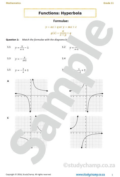 Hyperbolic Functions Math Worksheets