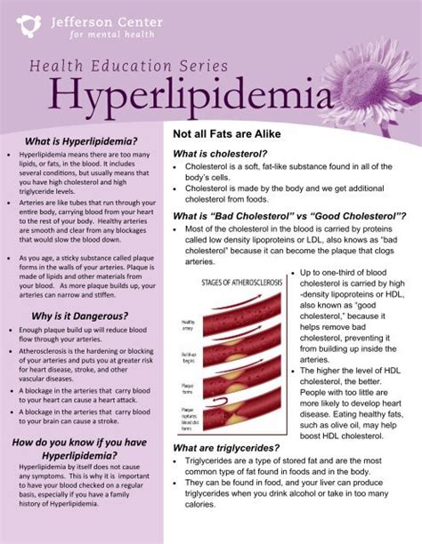 Hyperlipidemia Printable Patient Information