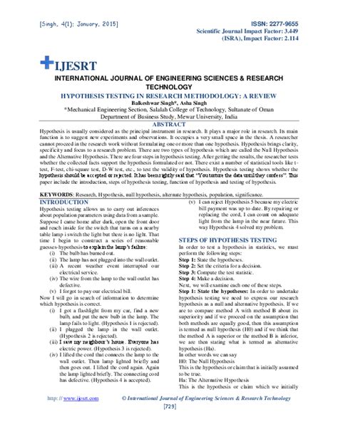 hypothesis testing in research methodology pdf