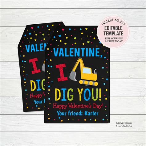 Printable Valentine I Dig You Gift Tags Valentine's Day Etsy