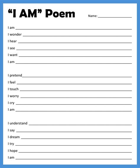 i am poem worksheet