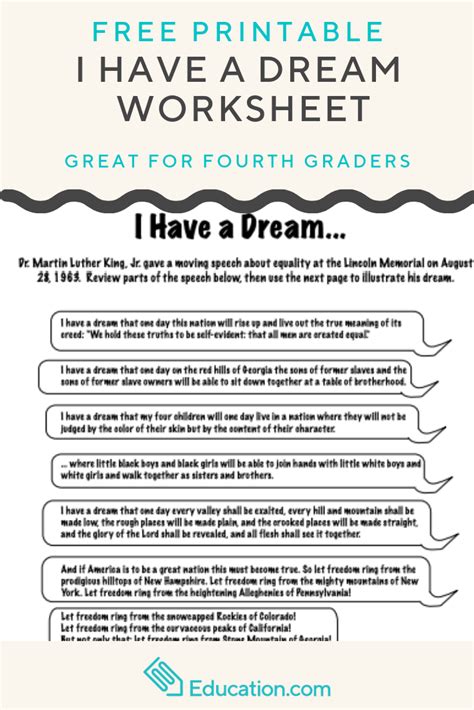 i have a dream worksheet