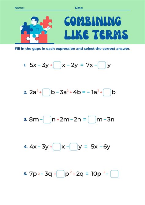 I Heart Math Combining Like Terms Worksheet