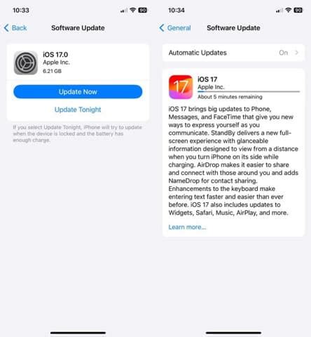 iOS 17 Update Size and Download Time