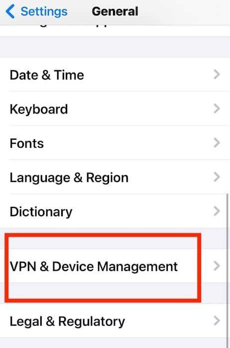iPhoneの証明書信頼の設定画面