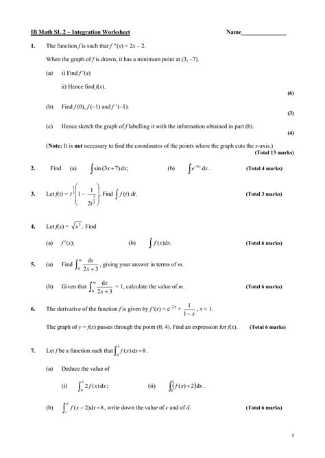 Ib math sl integration questions and answers