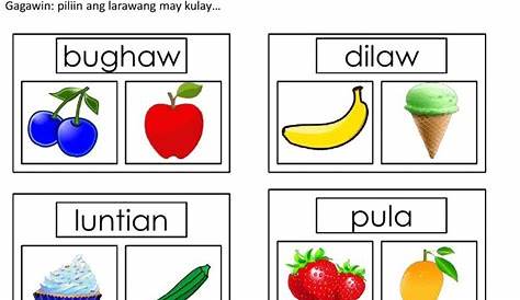 kulay_bagay | Kindergarten reading worksheets, Kindergarten language