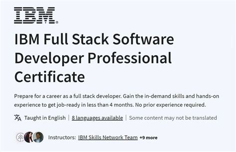 ibm full stack software developer professional certificate price