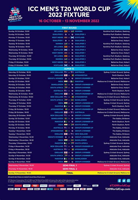 icc men's t20 world cup 2022 schedule