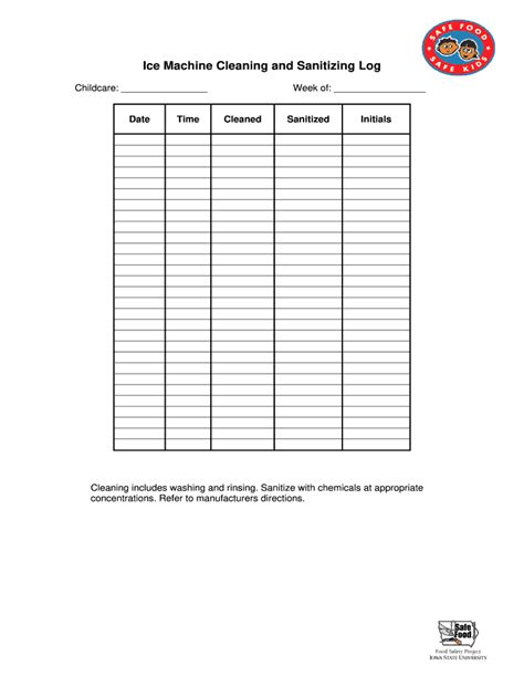 Ice Machine Cleaning Schedule Template