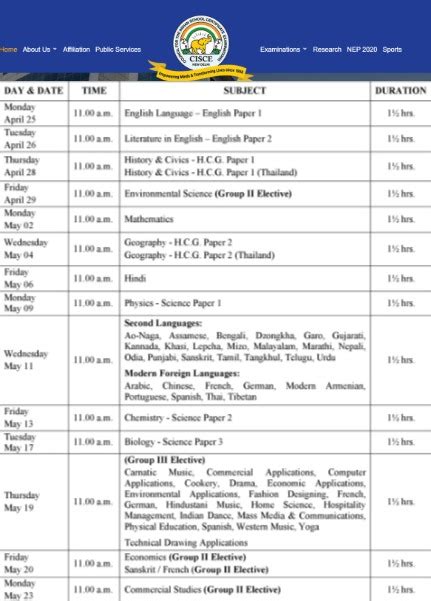 icse 10th board exam 2024 time table