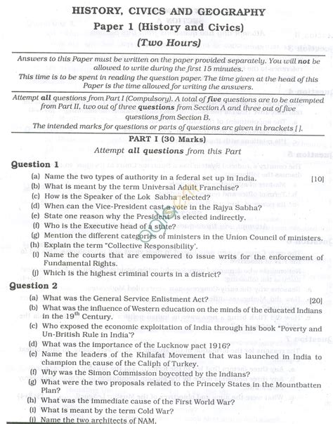 icse class 10 history chapter wise questions