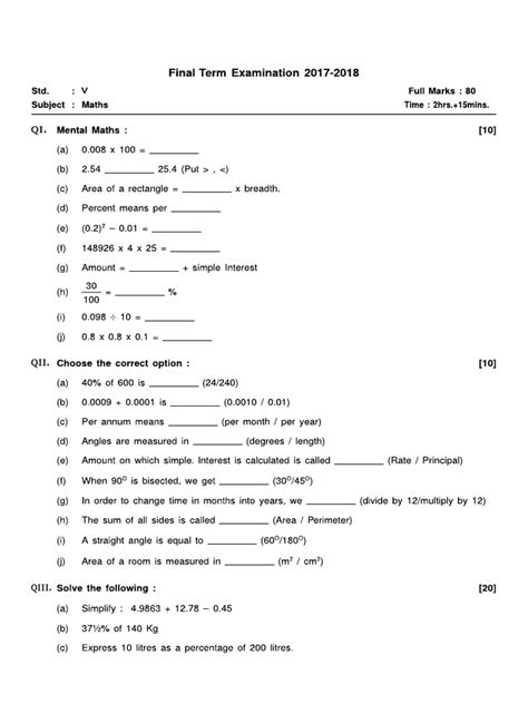 icse class 5 maths syllabus pdf