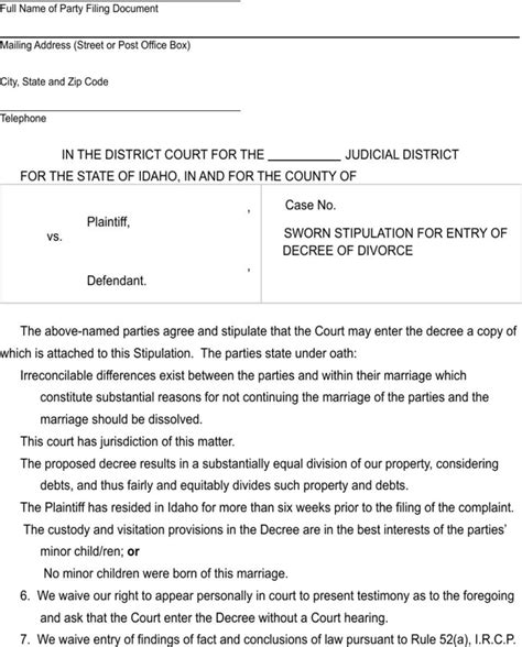 idaho court forms divorce