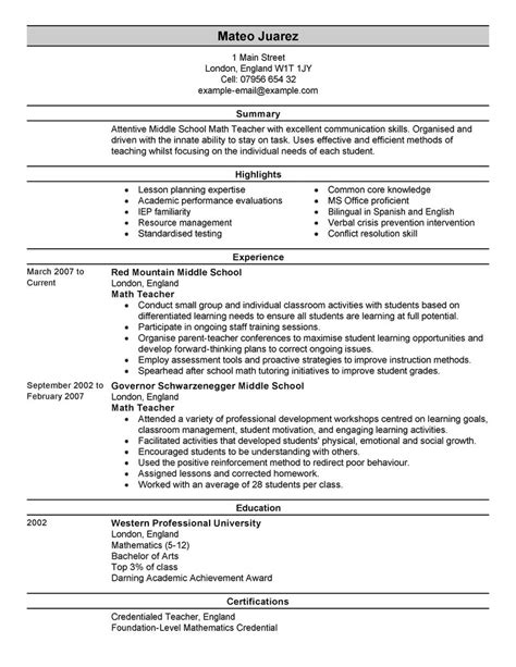 ideal resume format for teachers