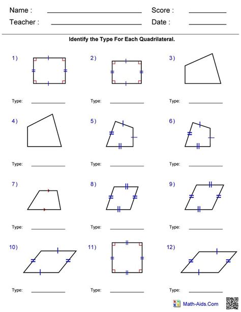 Quadrilaterals Worksheets Math Monks