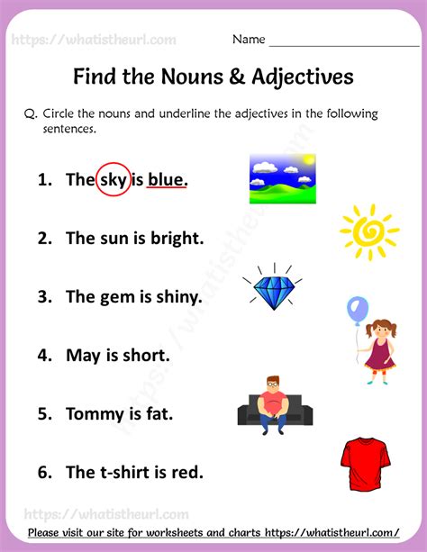 identify nouns and adjectives worksheets